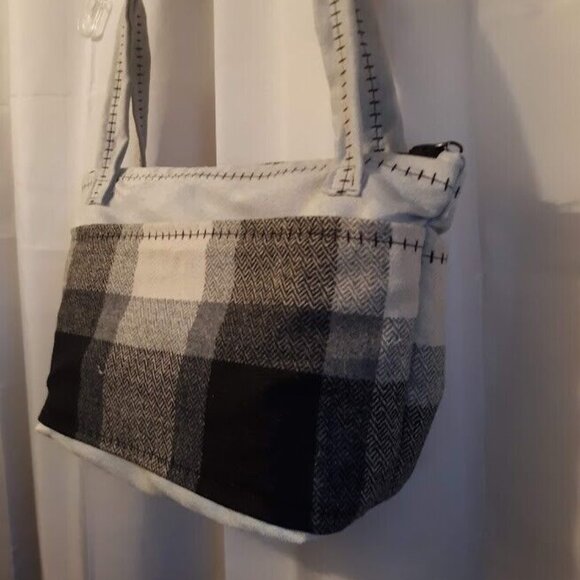 NEW Suede and Plaid Shoulder bag Purse Double handle Satchel Custom Stitching - Picture 4 of 10